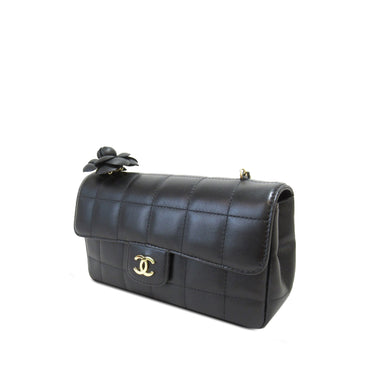 Black Chanel Camellia Lambskin Choco Bar Flap Crossbody Bag - Designer Revival