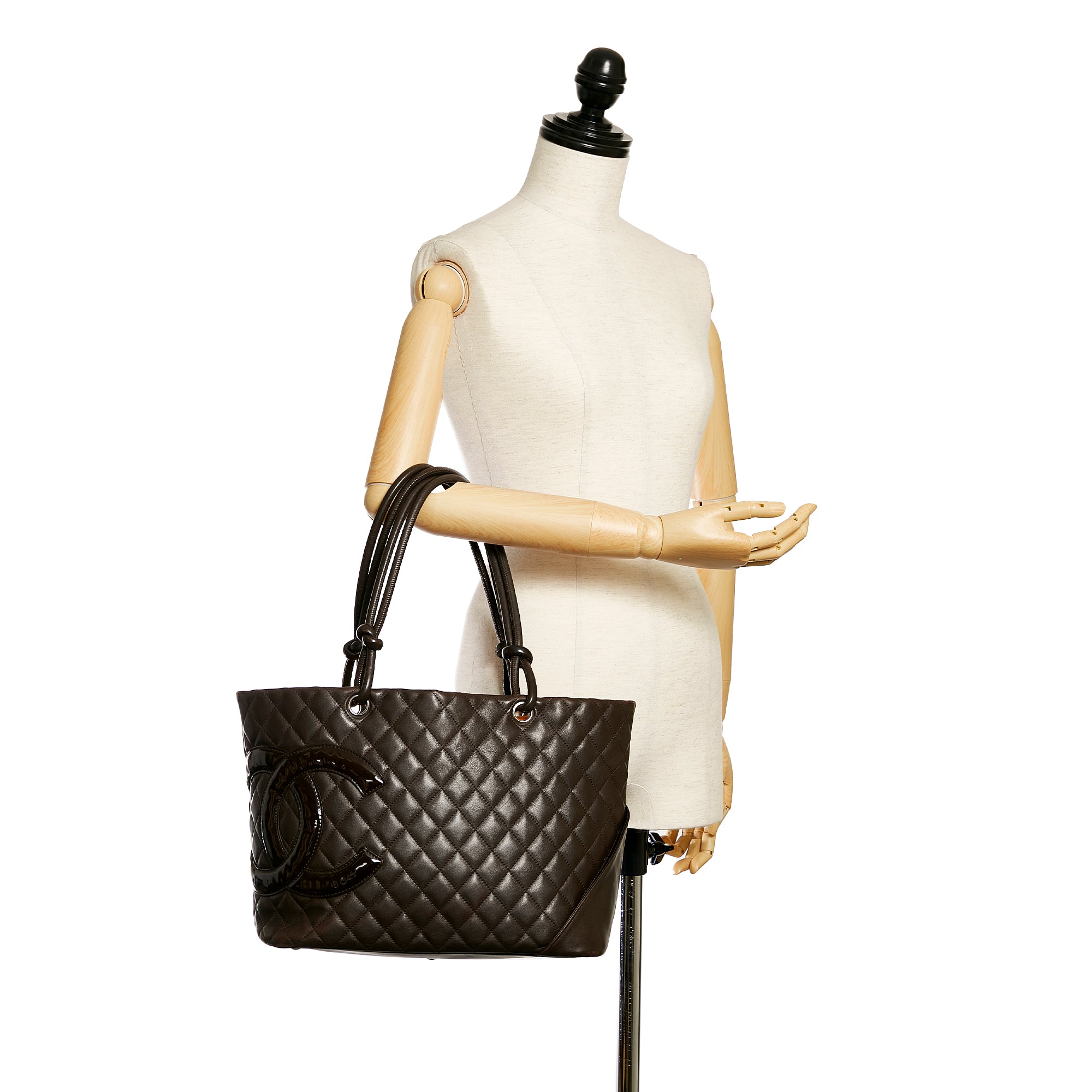 CHANEL Calfskin Quilted Medium Cambon Tote White Black 1174570