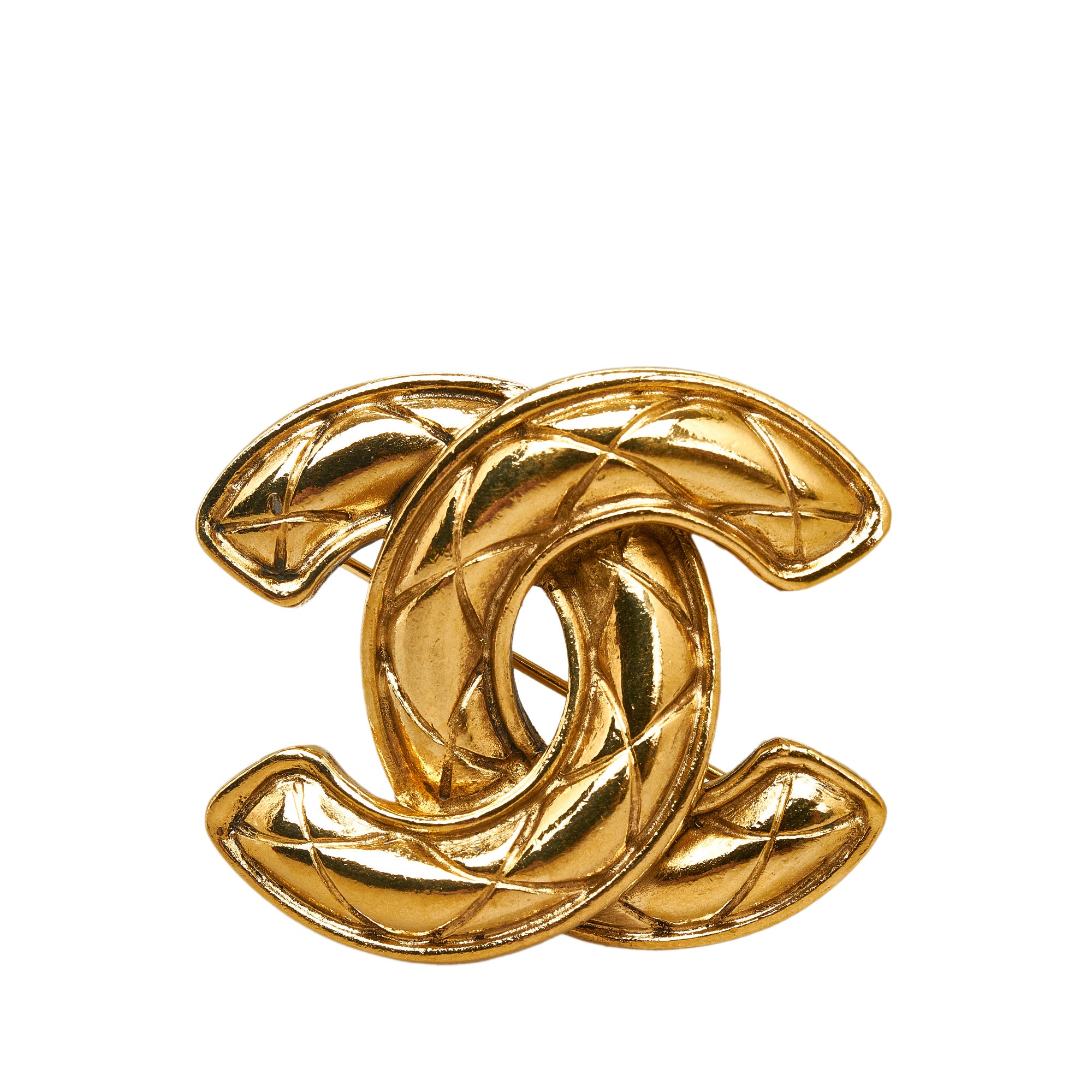Pre-Owned CHANEL brooch pin here mark rhinestone gold (Good