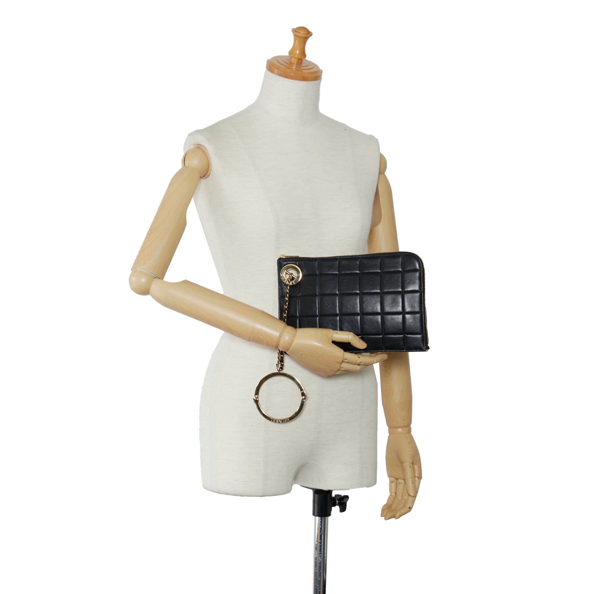 Black Chanel Chocolate Bar Handcuff Wristlet Clutch Bag – Designer