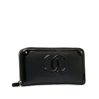 Black Chanel CC Caviar Leather Zip Around Long Wallet - Designer Revival