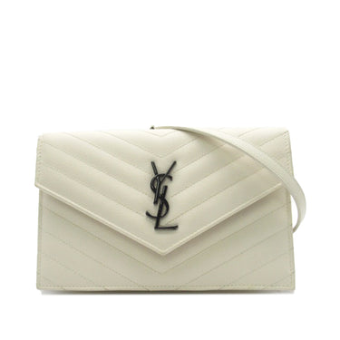 White Saint Laurent Grain De Poudre Cassandre Envelope Wallet on Chain Crossbody Bag - Designer Revival