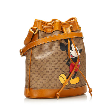 Brown Gucci Mini GG Supreme Mickey Mouse Bucket Bag - Designer Revival