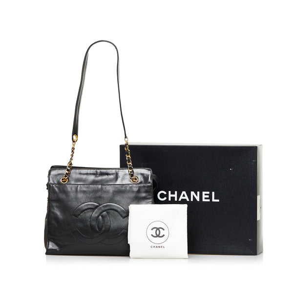 Chanel Black Leather Quilted CC Chain Tote Bag Chanel