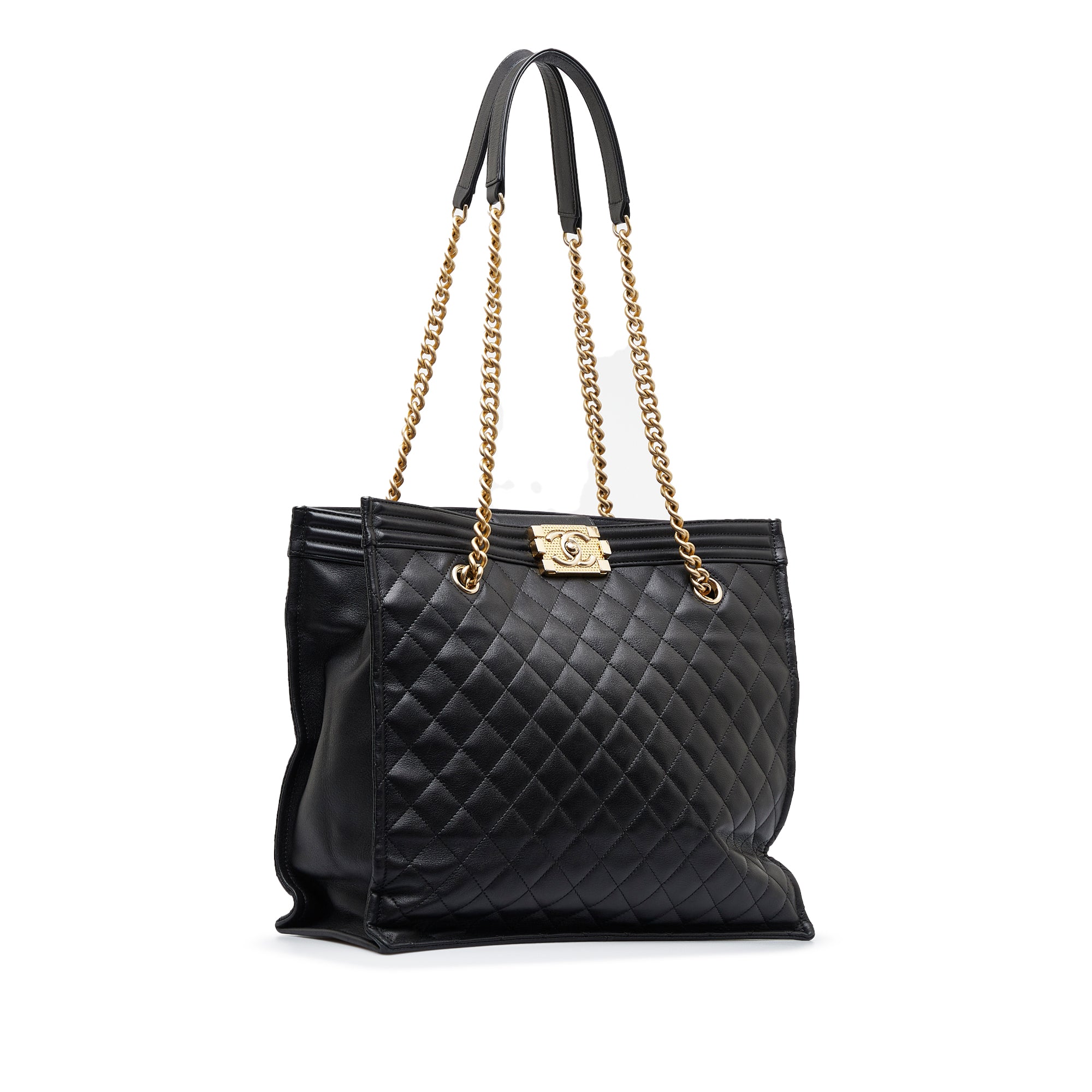 Black Chanel Quilted Boy Shopper Tote