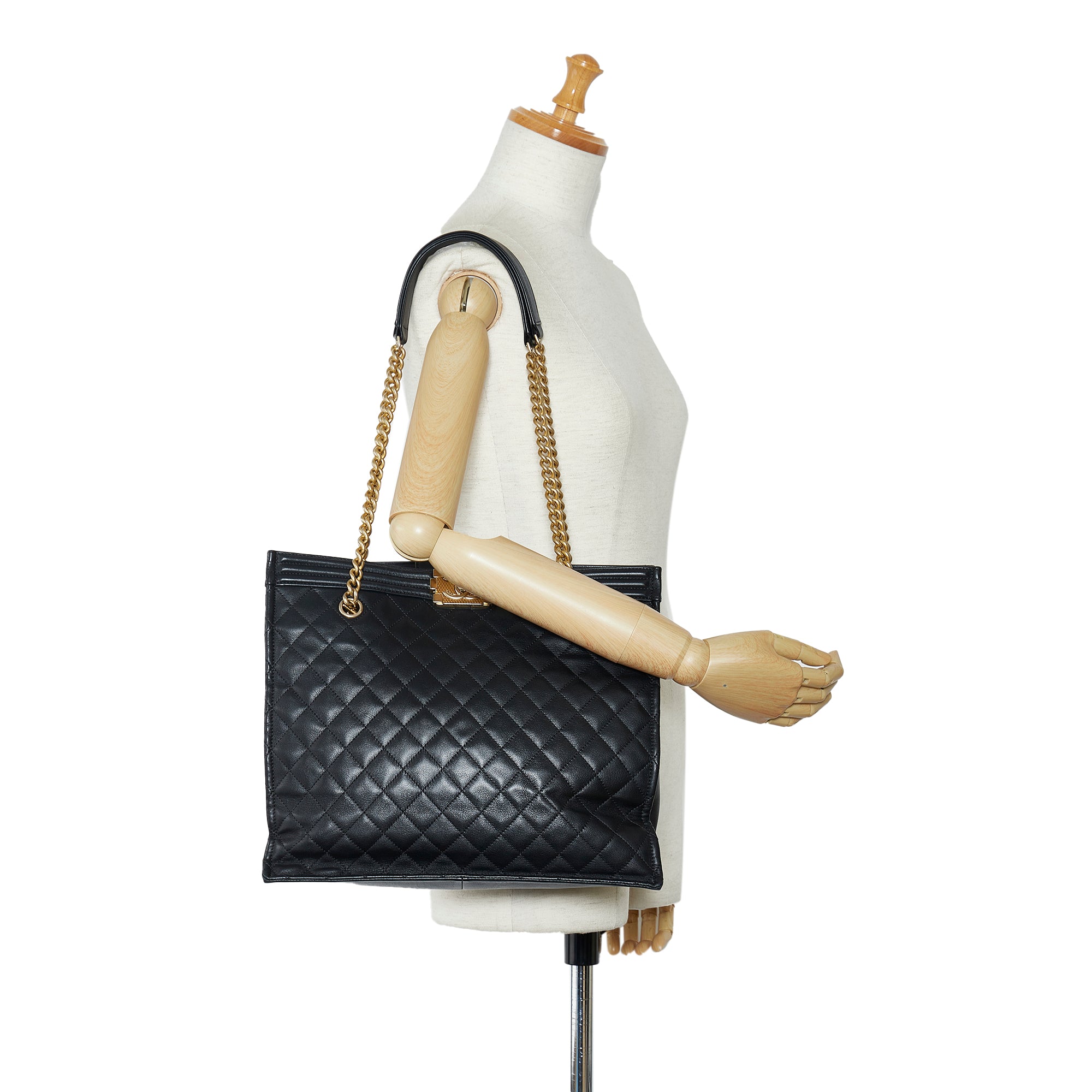 Black Chanel Quilted Boy Shopper Tote