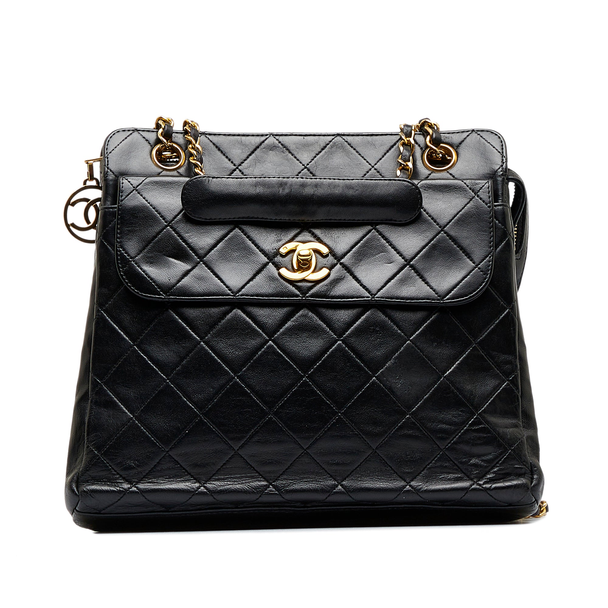 Chanel Black Quilted Patent Leather Front Pocket Tote