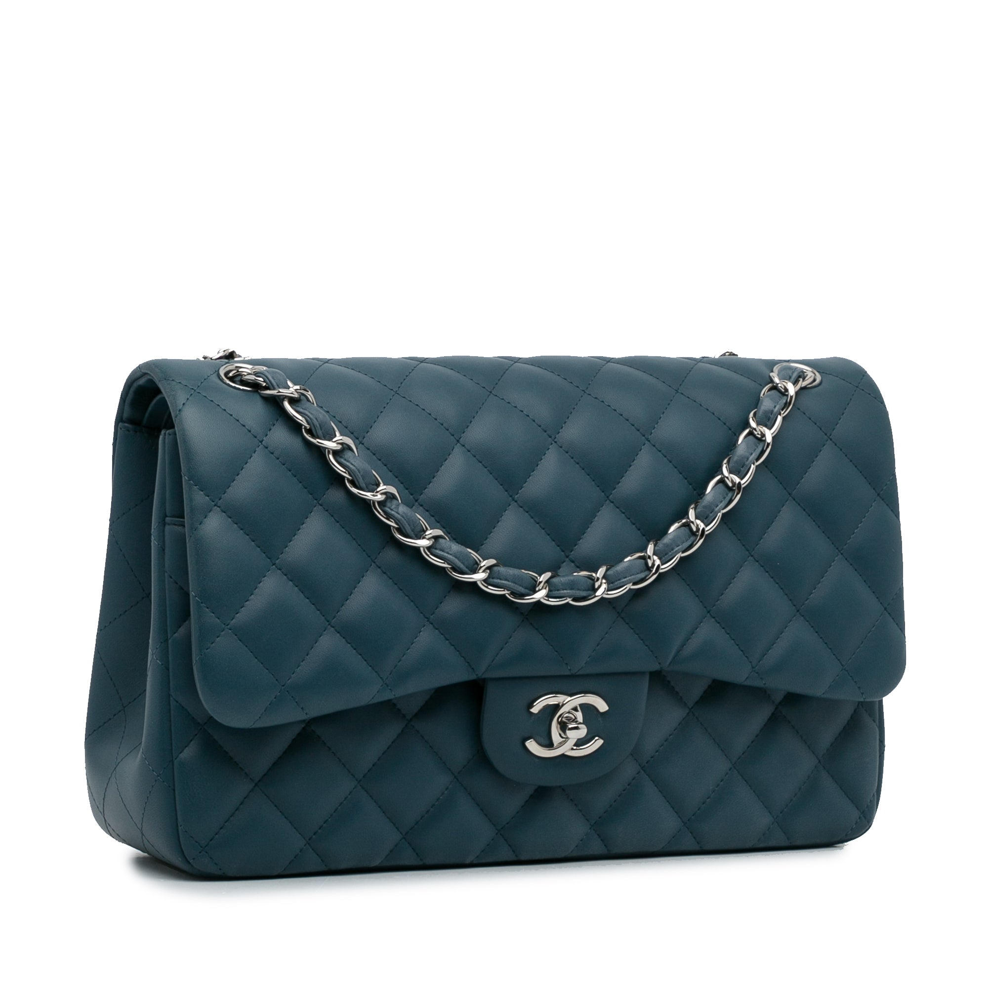 Pre-owned Chanel Medium Classic Double Flap Bag Blue Lambskin