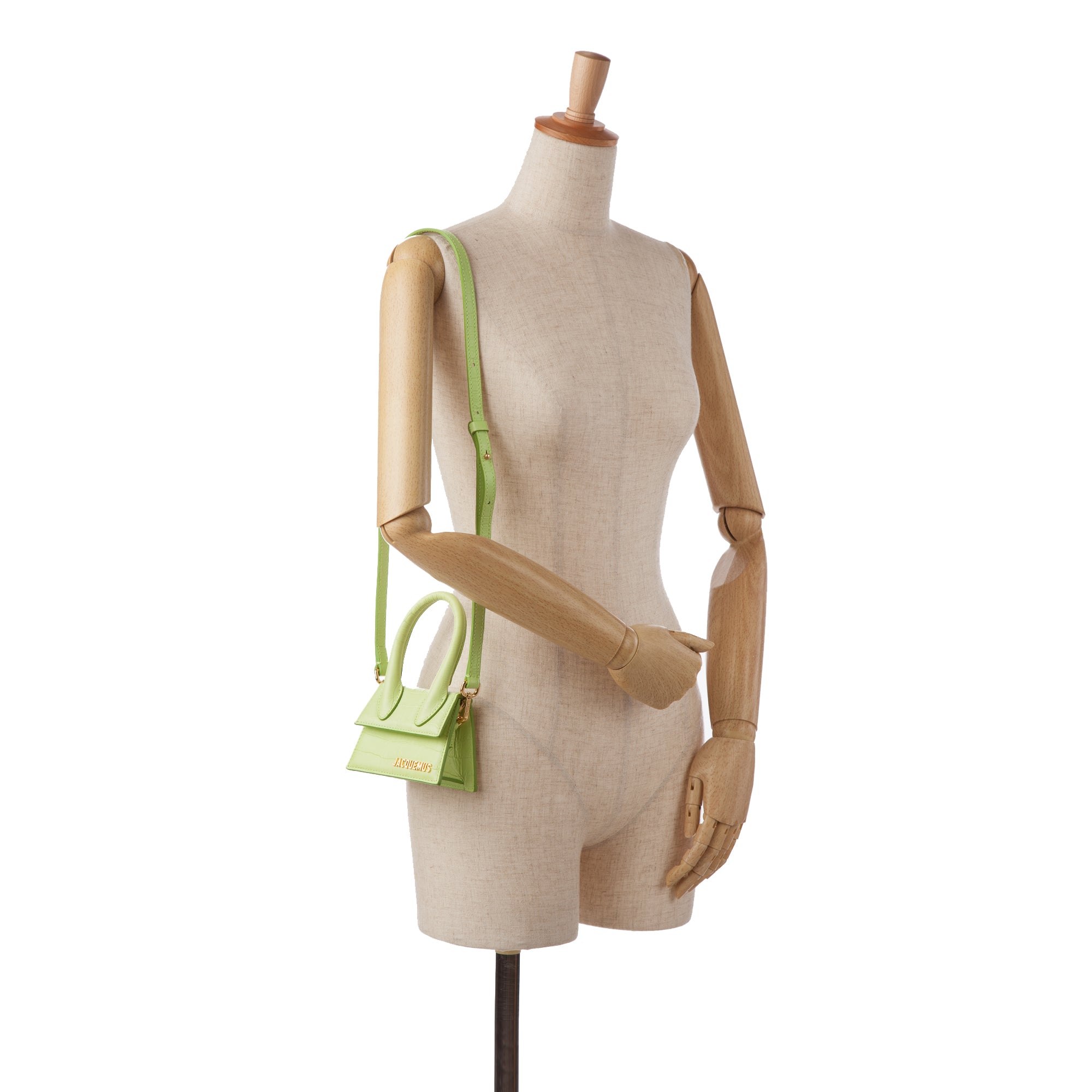 Green Jacquemus Le Chiquito Embossed Leather Bag Satchel - Designer Revival