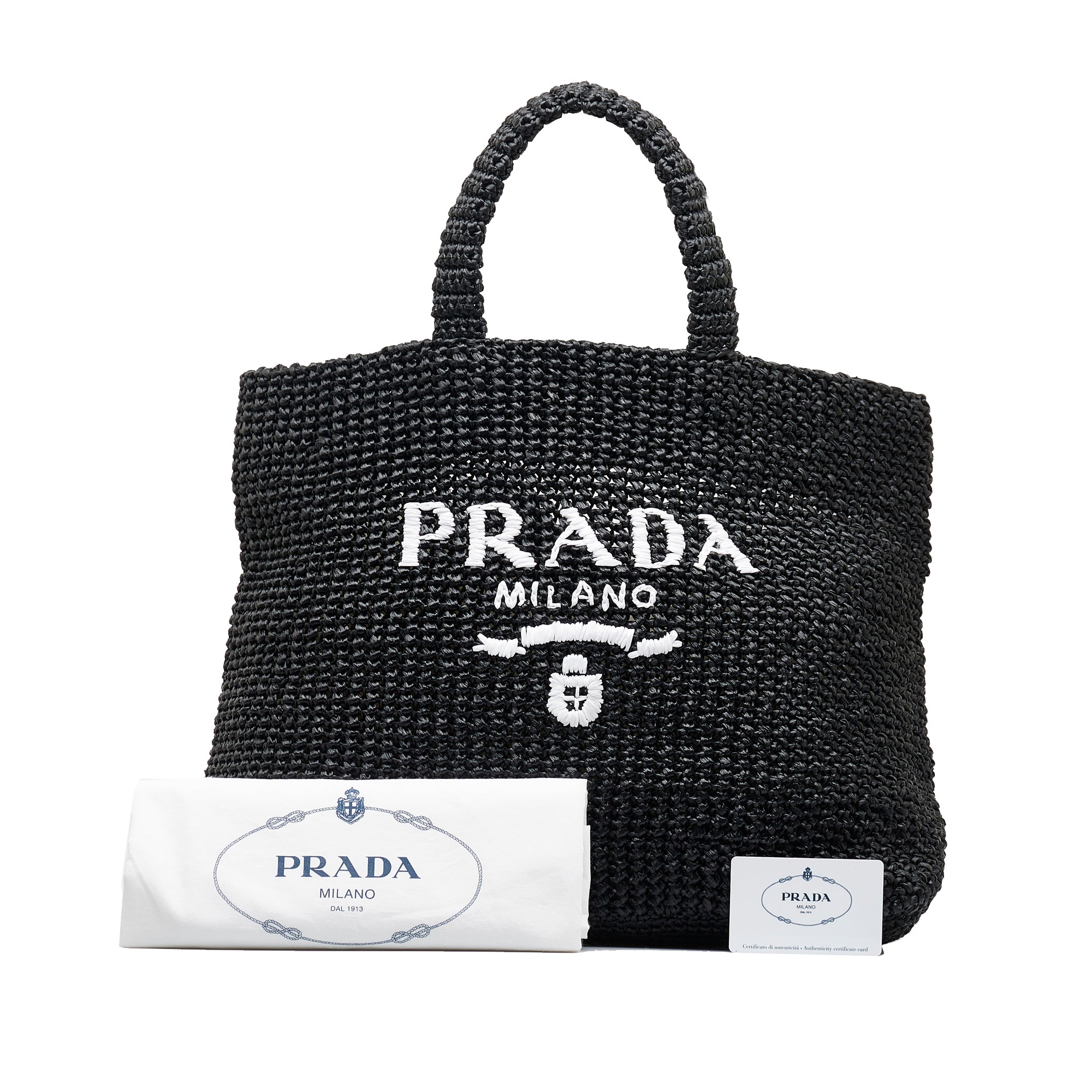 Black Prada Raffia Logo Tote - Designer Revival