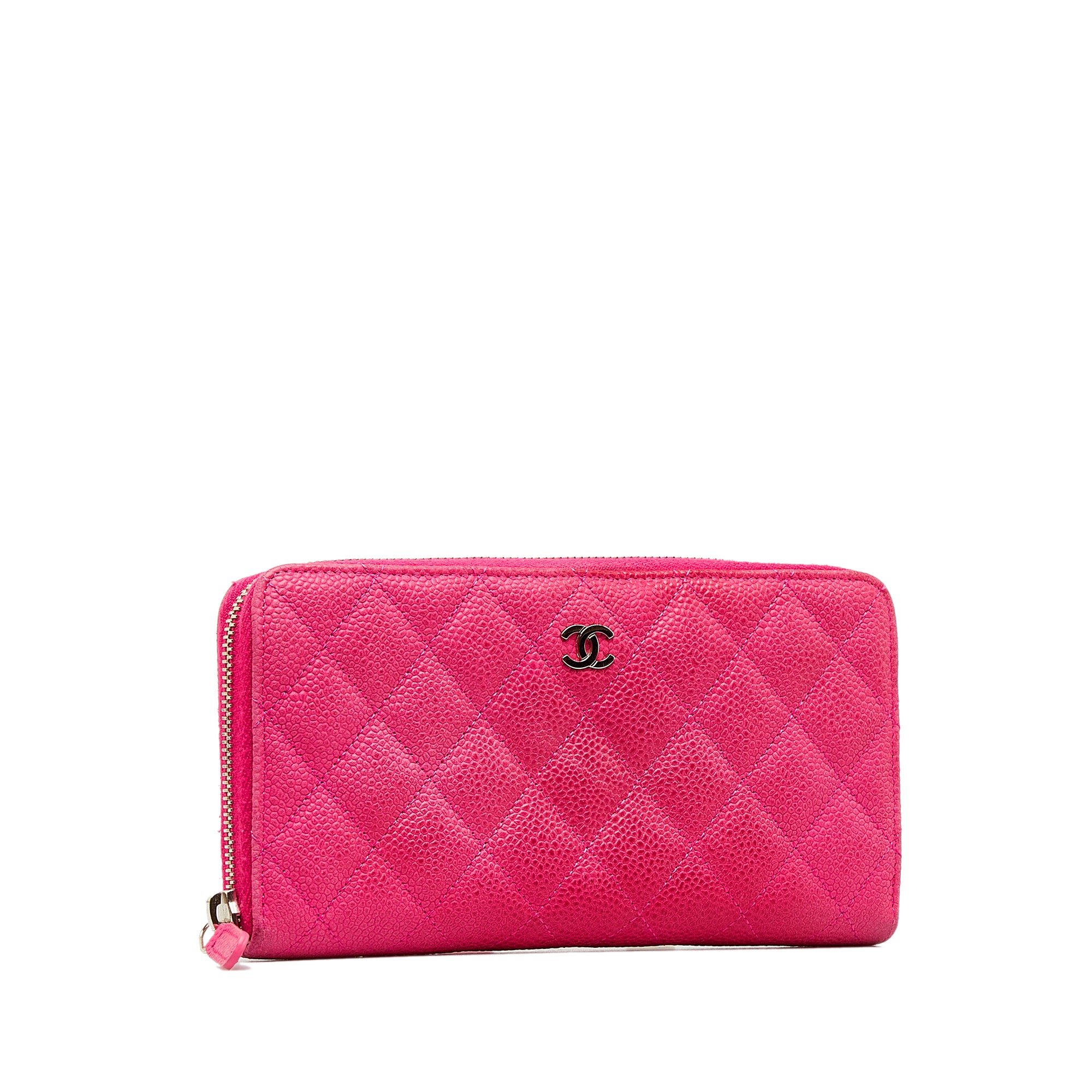 Pink Chanel CC Caviar Zip Around Wallet