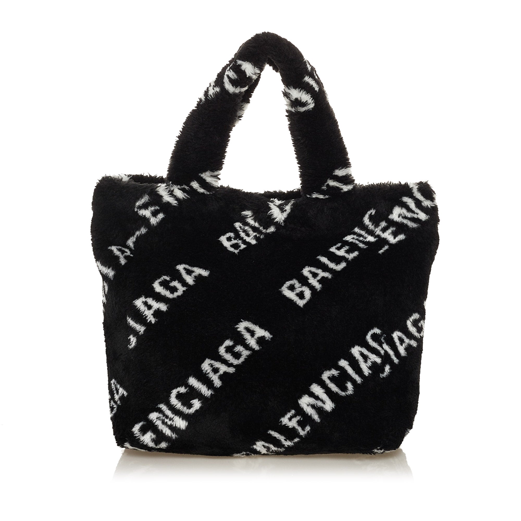 Black Balenciaga Logo Faux Fur Everyday XS Tote Bag  Designer Revival
