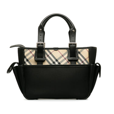 Black Burberry Leather-Trimmed Nova Check Handbag - Designer Revival