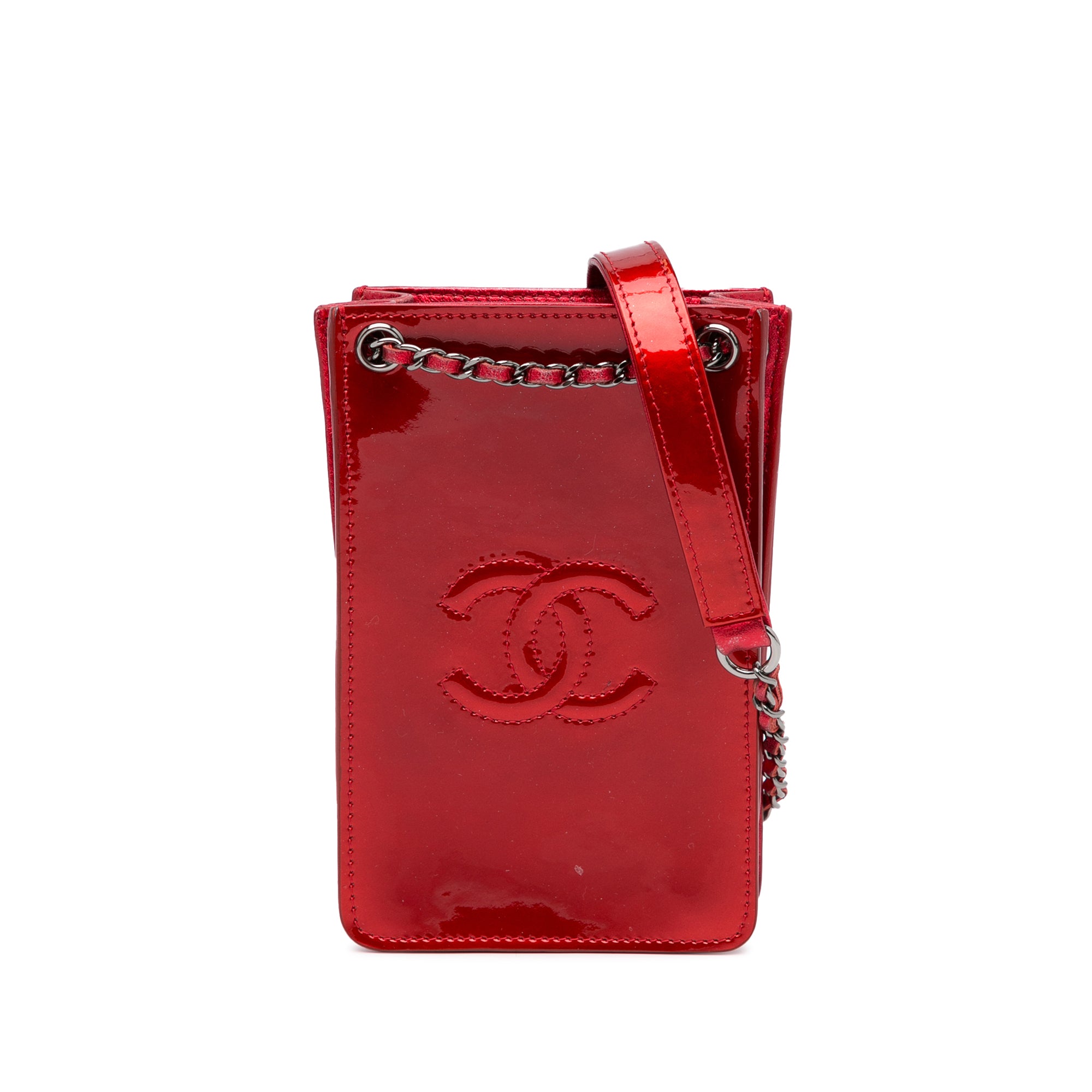 Chanel Red Quilted Patent CC Wallet On Chain (WOC)