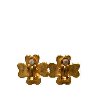 Gold Chanel CC Clover Clip On Earrings - Designer Revival