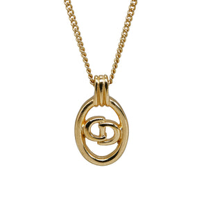 Gold Dior Oval CD Pendant Necklace