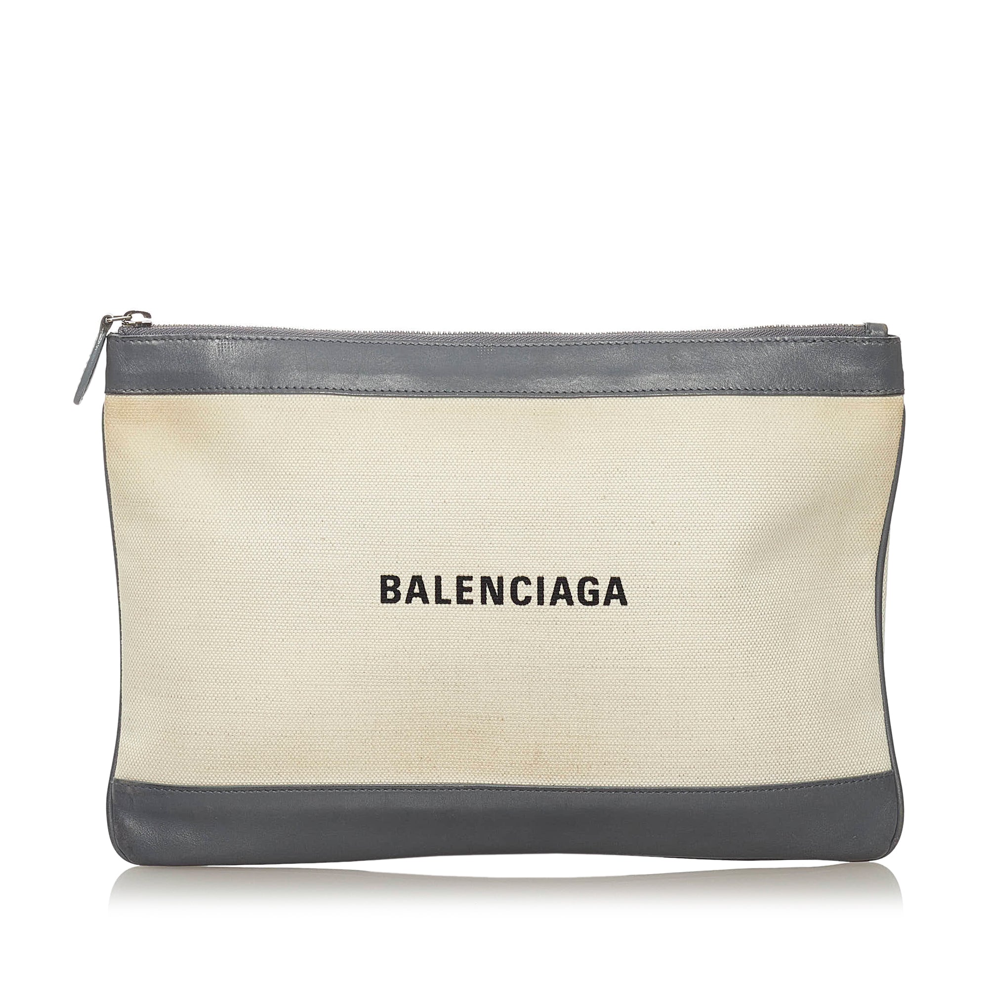 White Balenciaga Navy Clip Clutch Bag Revival