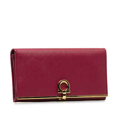 Red Ferragamo Gancini Leather Long Wallet - Designer Revival