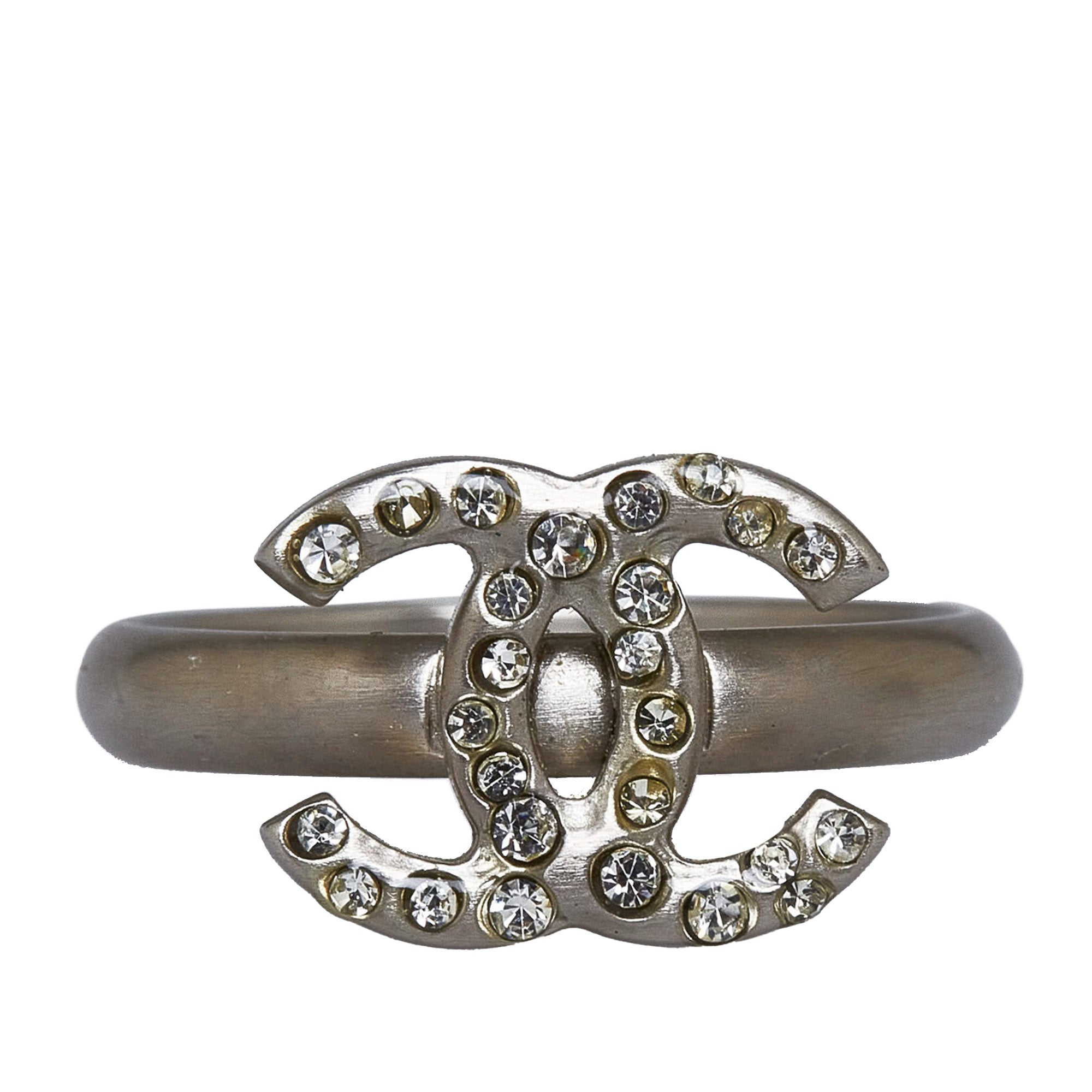 Silver Chanel CC Rhinestone Ring – Designer Revival