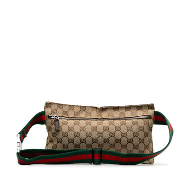 Brown Gucci GG Canvas Web Double Pocket Belt Bag - Designer Revival
