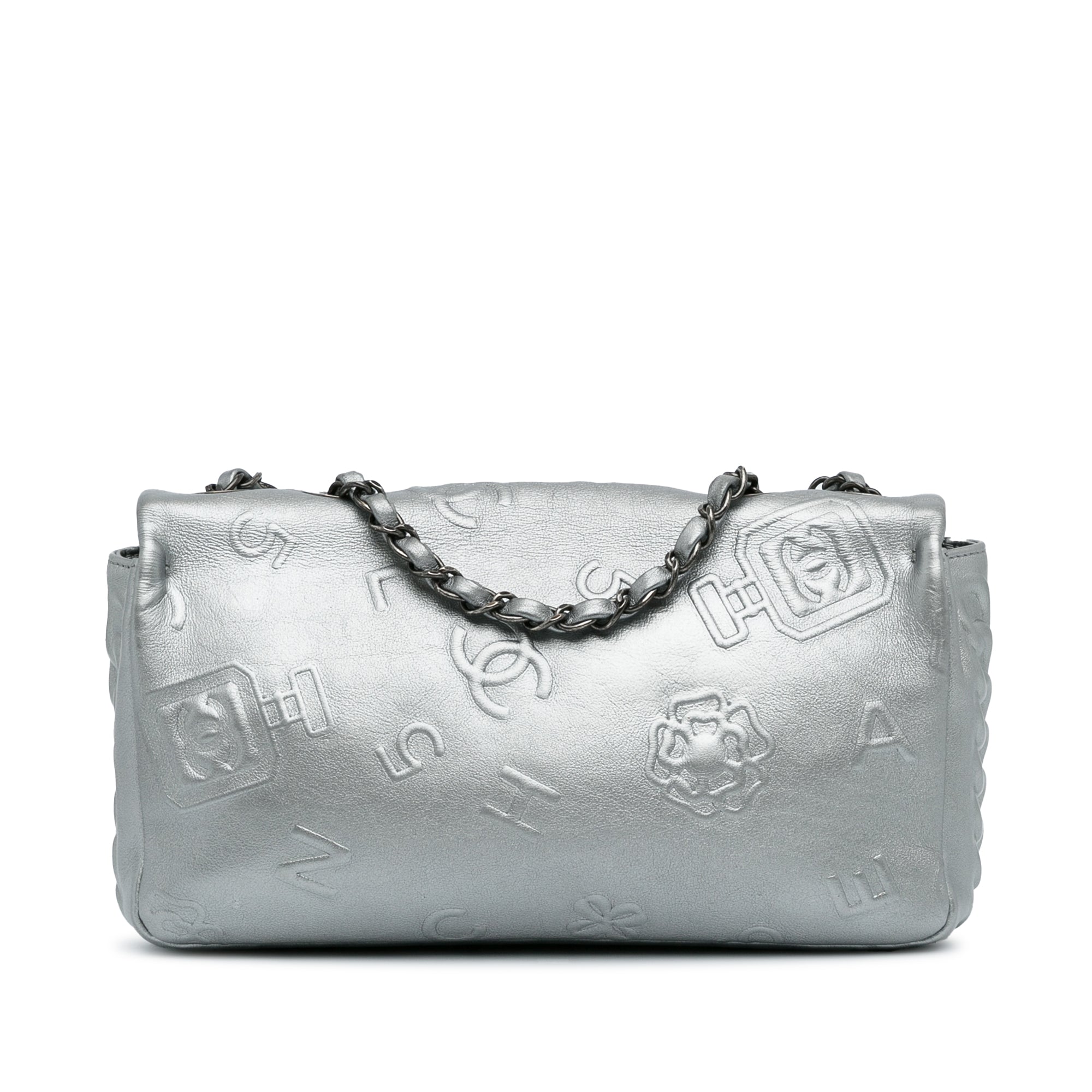 Silver Chanel Lucky Charms Embroidered Classic Single Flap Shoulder Ba –  Designer Revival