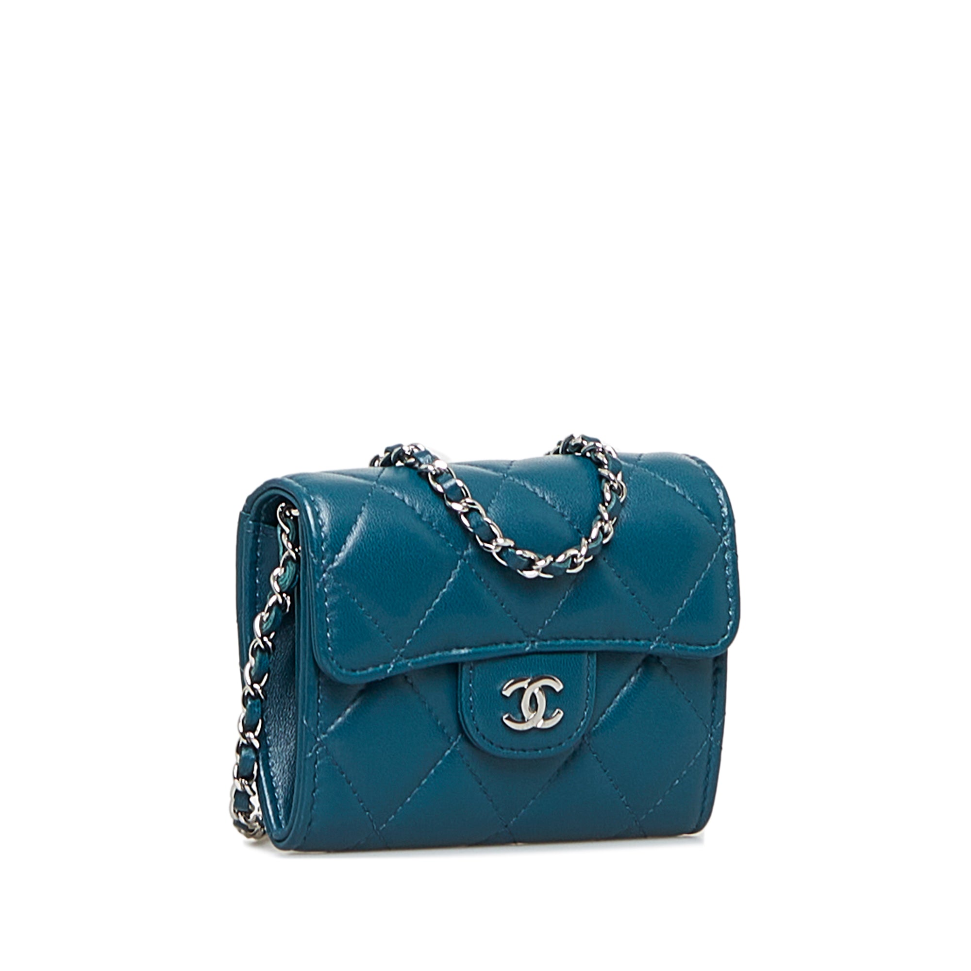 Blue Chanel Classic Compact Wallet On Chain Crossbody Bag