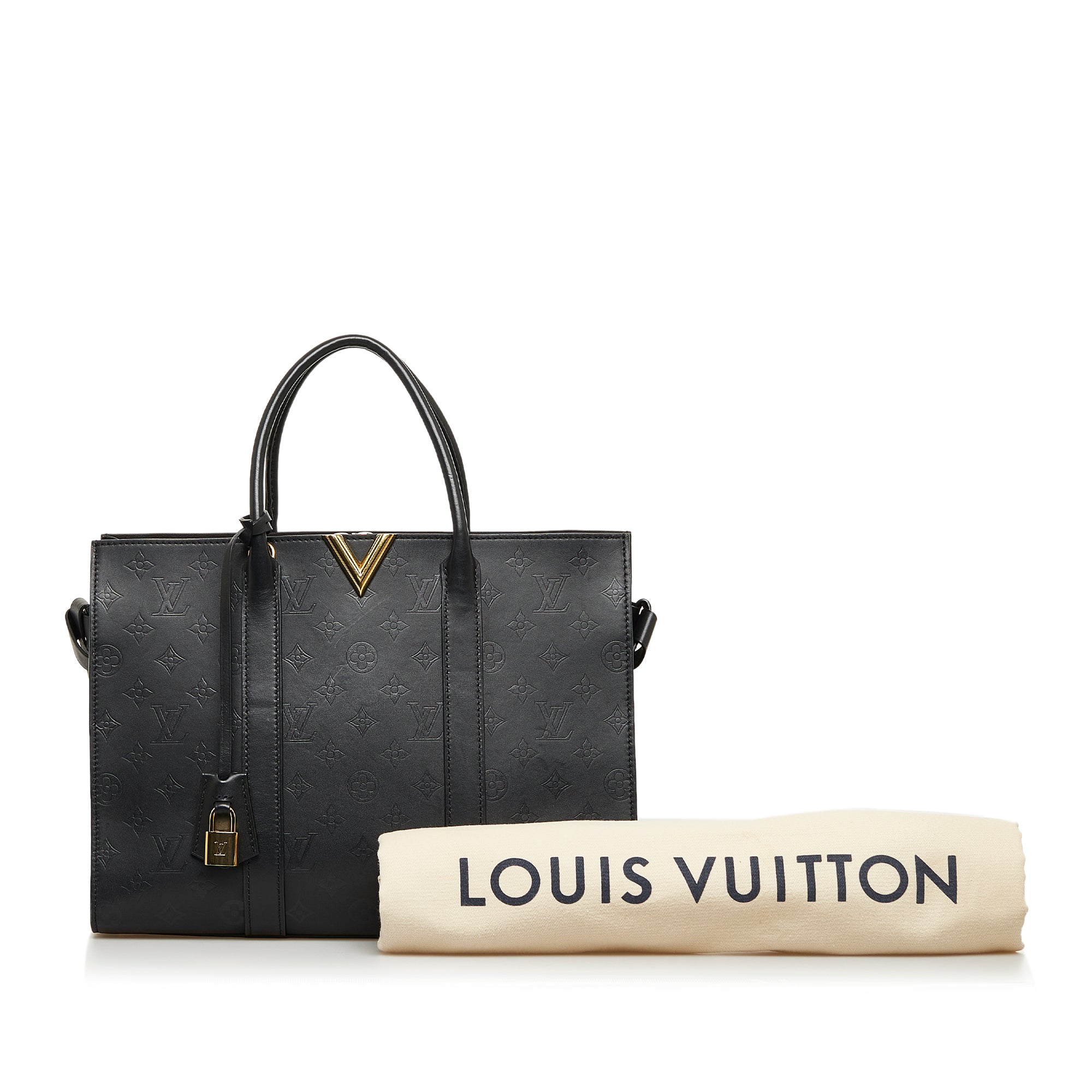 LOUIS VUITTON Very Tote MM Monogram Cuir Plume Shoulder Bag Noir Black