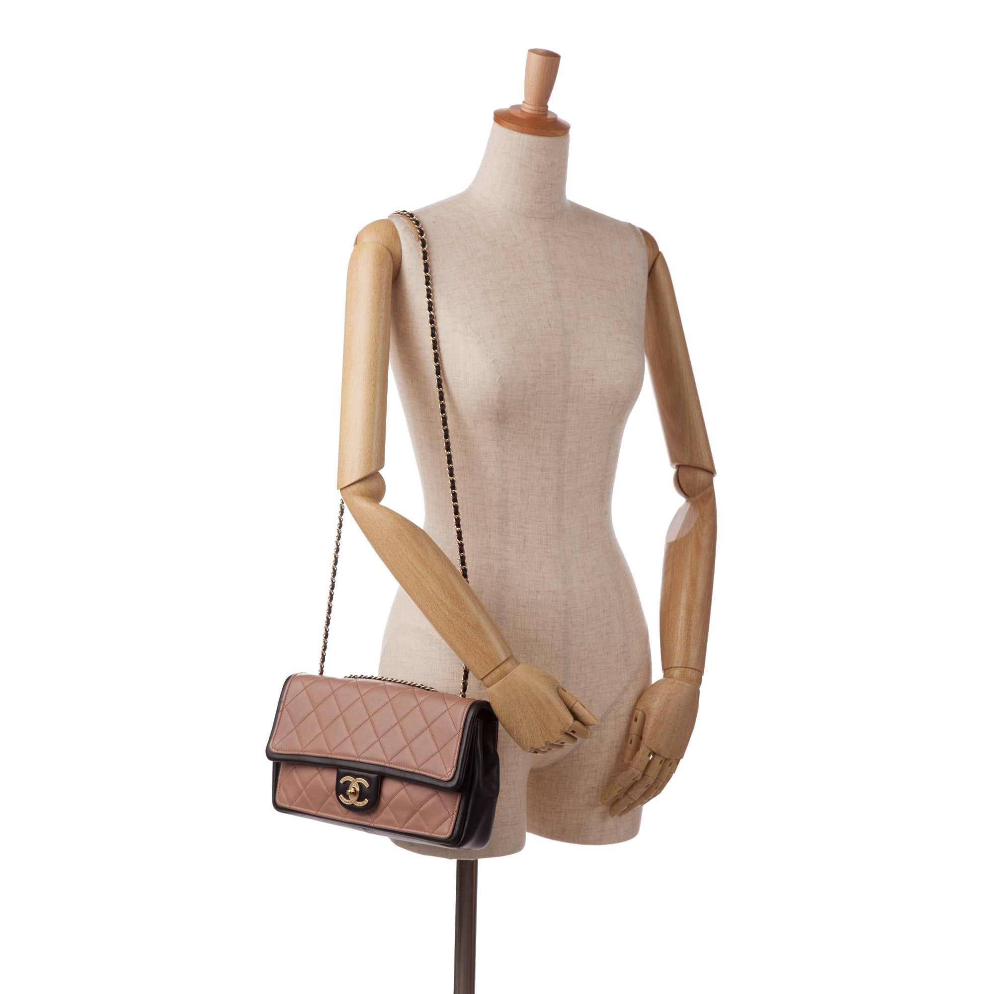Brown Chanel Medium Two Tone Calfskin Graphic Flap Shoulder Bag