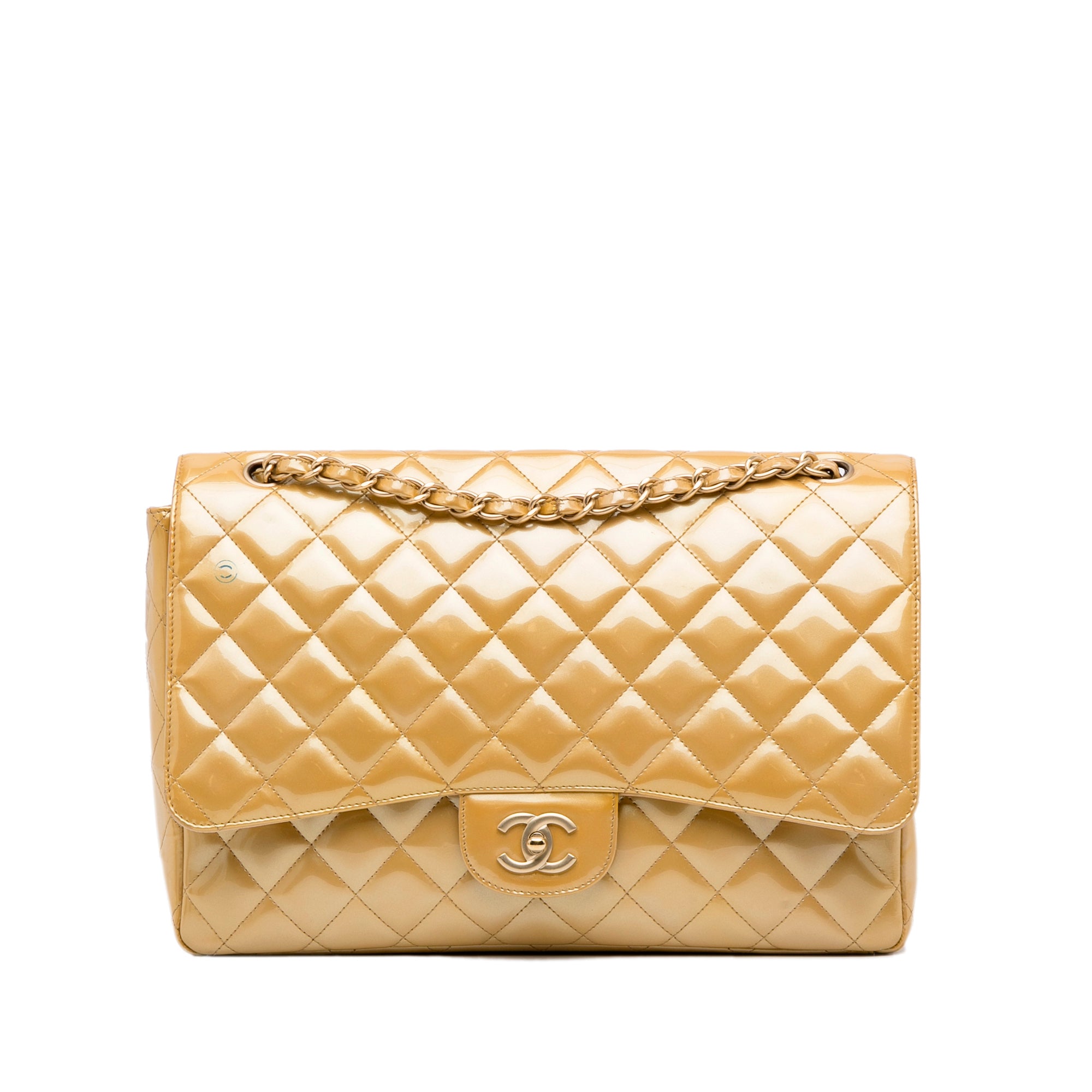 Gold Chanel Maxi Classic Patent Single Flap Shoulder Bag