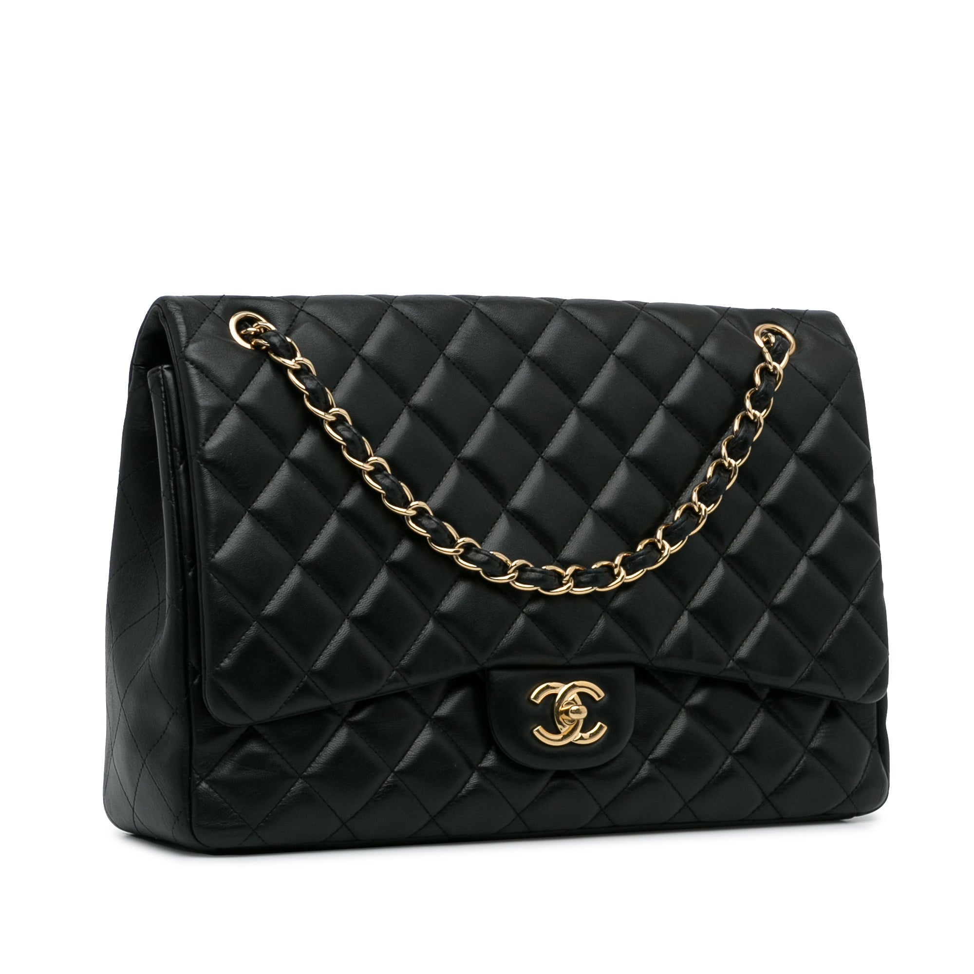 Chanel Jumbo 13 Maxi 2.55 Flap Chain Shoulder Bag Black Lambskin Leather  ref.204084 - Joli Closet