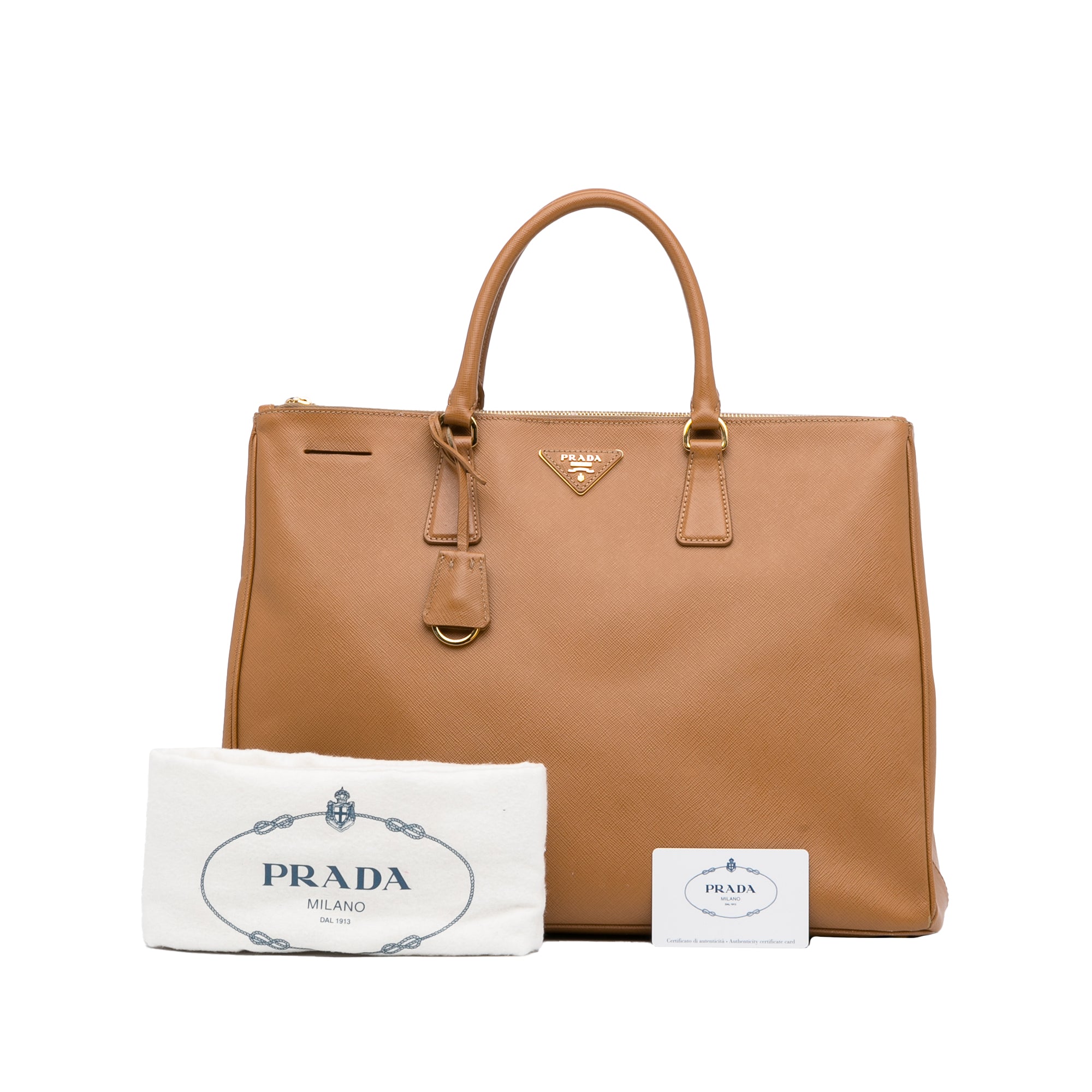 Tan Prada Extra Large Saffiano Lux Galleria Double Zip Tote Handbag