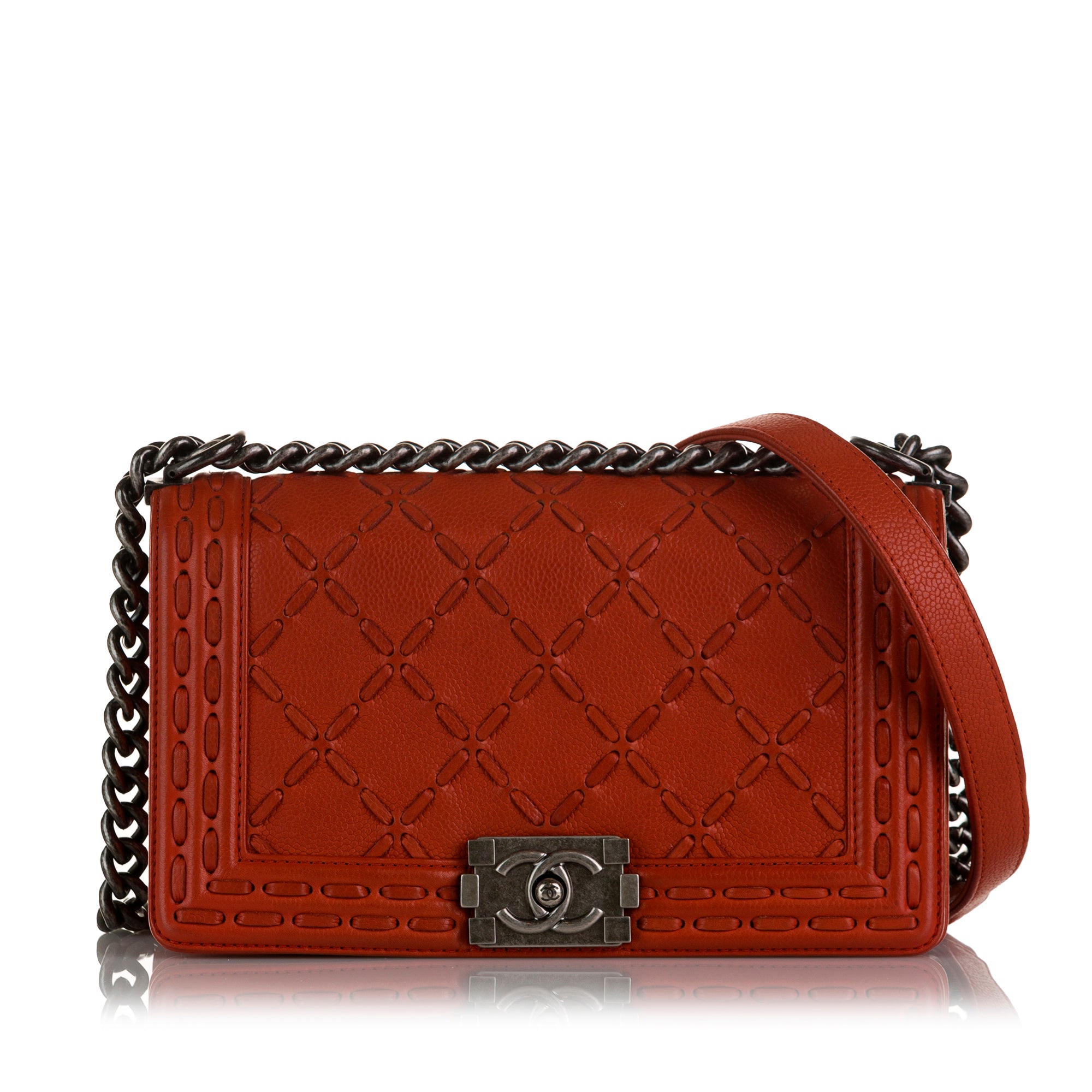 Red Chanel Medium Boy Large Stitch Crossbody Bag
