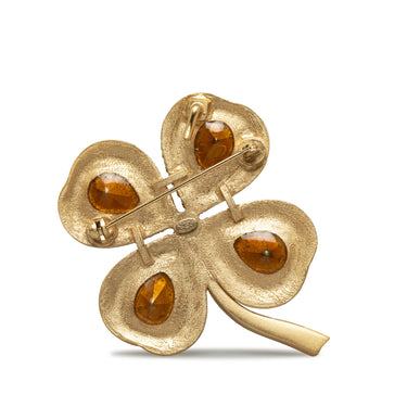 Gold Chanel Clover Rhinestone Brooch - Designer Revival