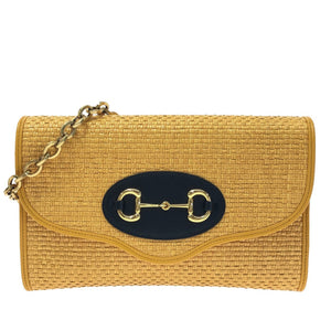 Yellow Gucci Horsebit 1955 Raffia Chain Bag