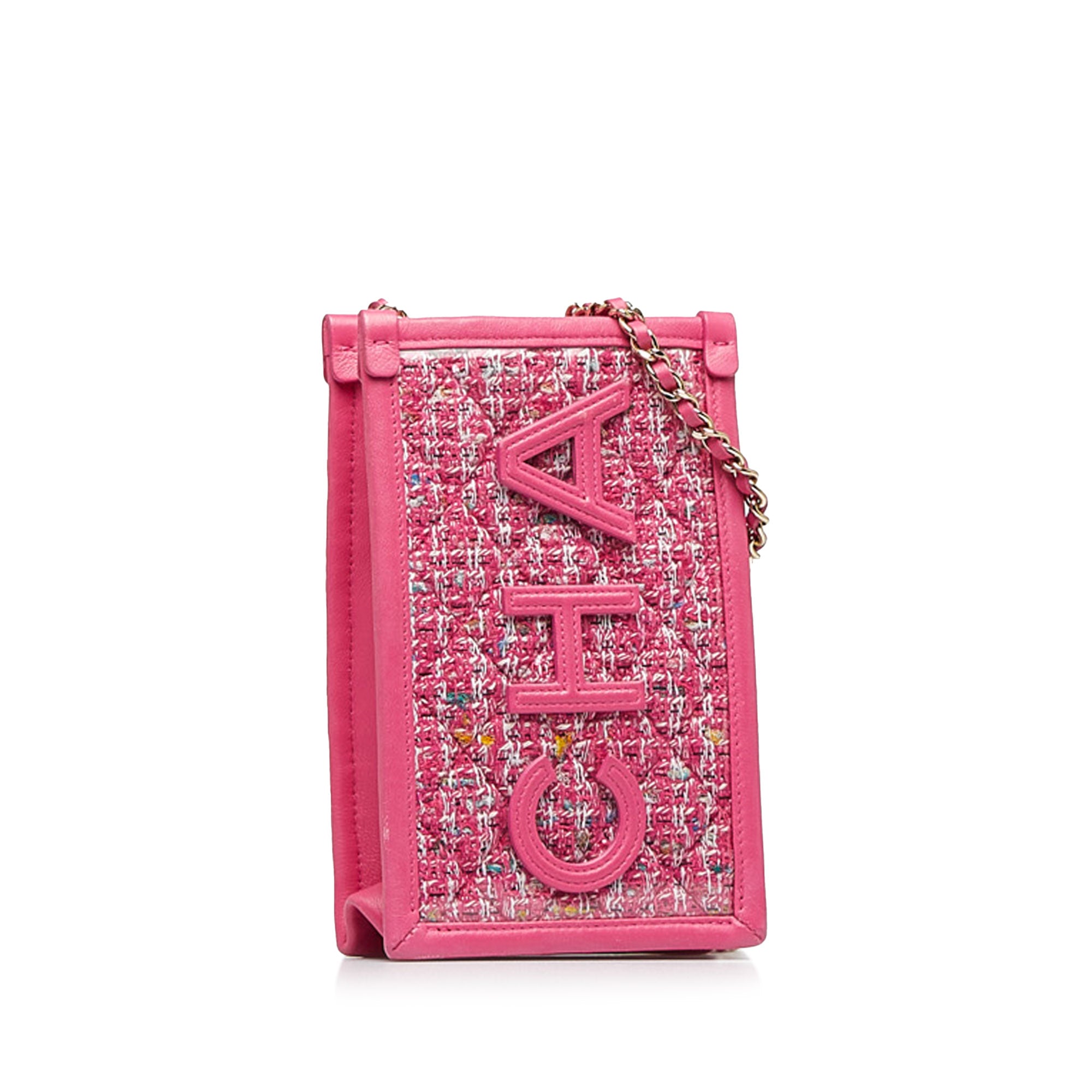 Pink Chanel Tweed Logo Phone Case Crossbody Bag – Designer