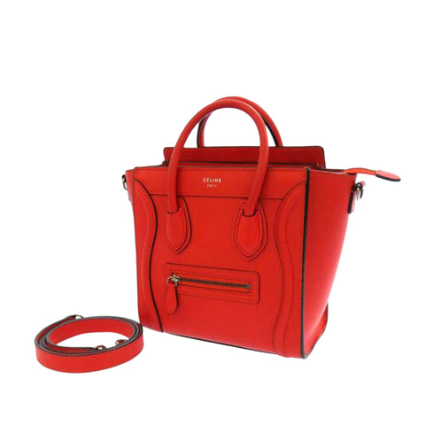 Red Celine Nano Luggage Tote Leather Satchel
