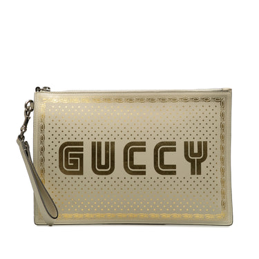 White Gucci Guccy Sega Clutch - Designer Revival