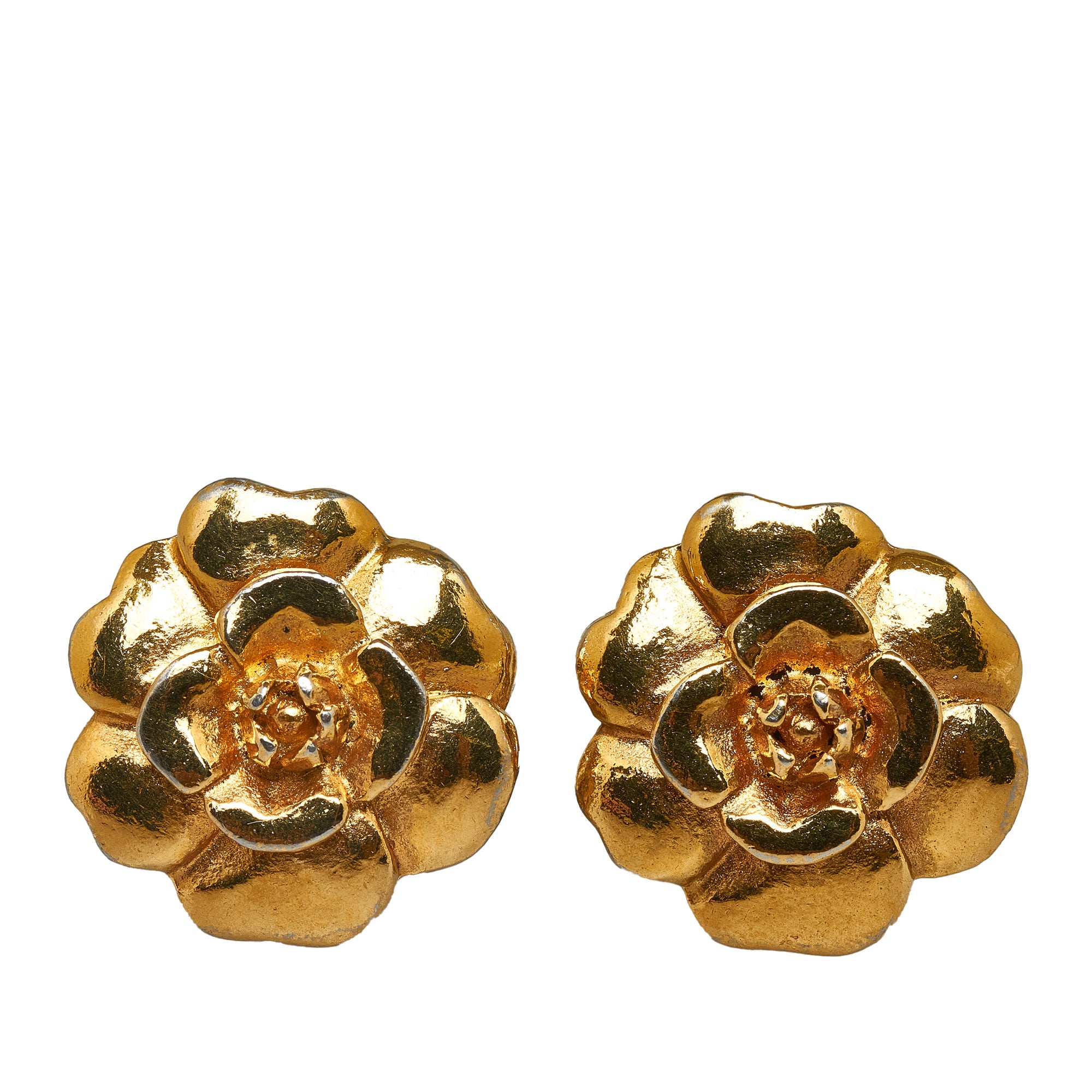 Gold Chanel Camellia Clip-on Earrings – Designer Revival