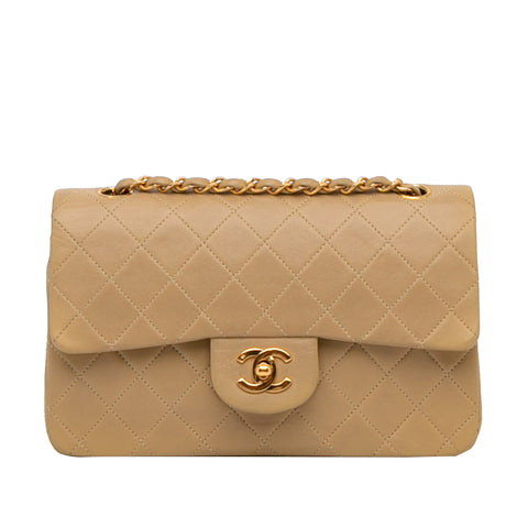RvceShops Revival, Tan Chanel Small Classic Lambskin Double Flap Shoulder  Bag