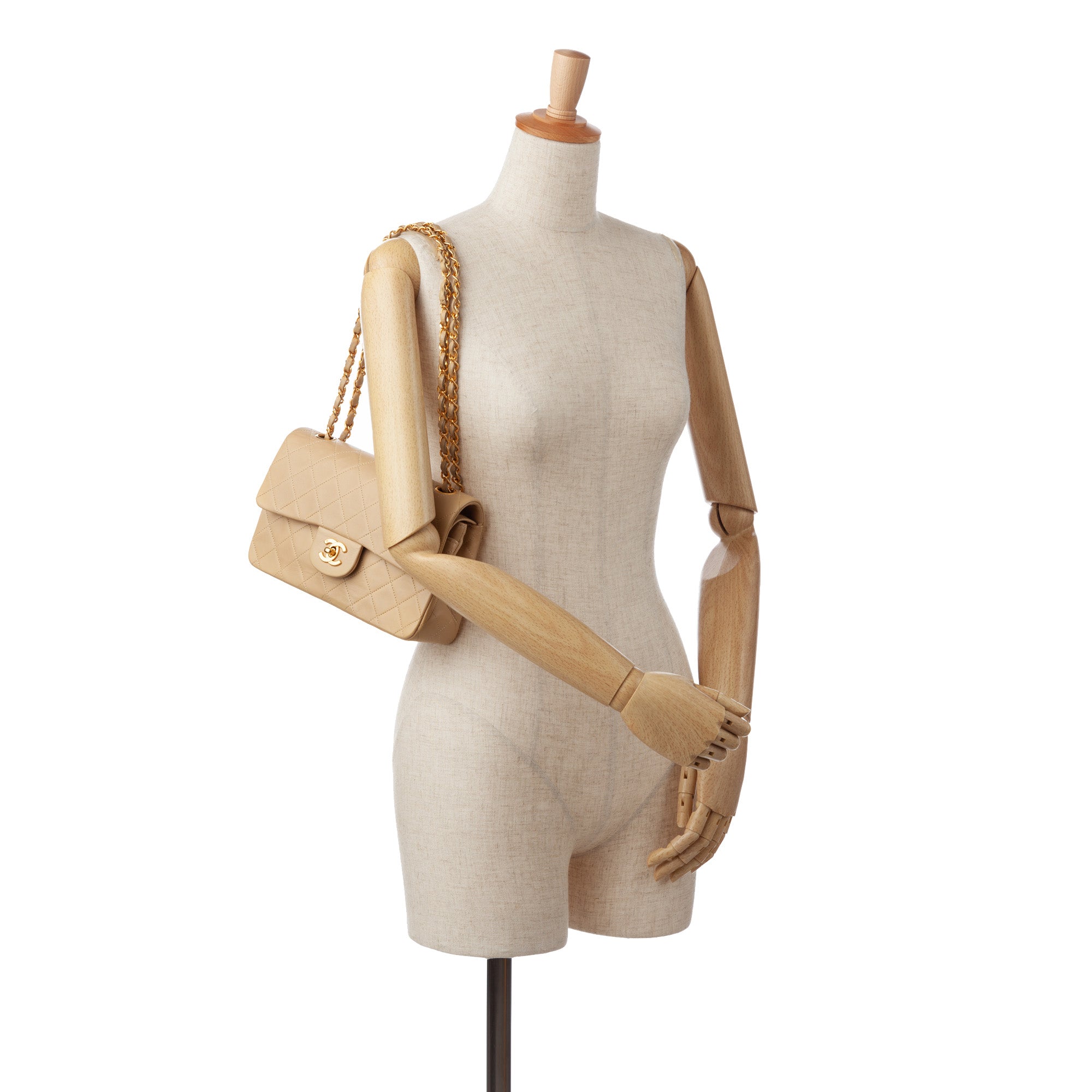 Tan Chanel Small Classic Lambskin Double Flap Shoulder Bag