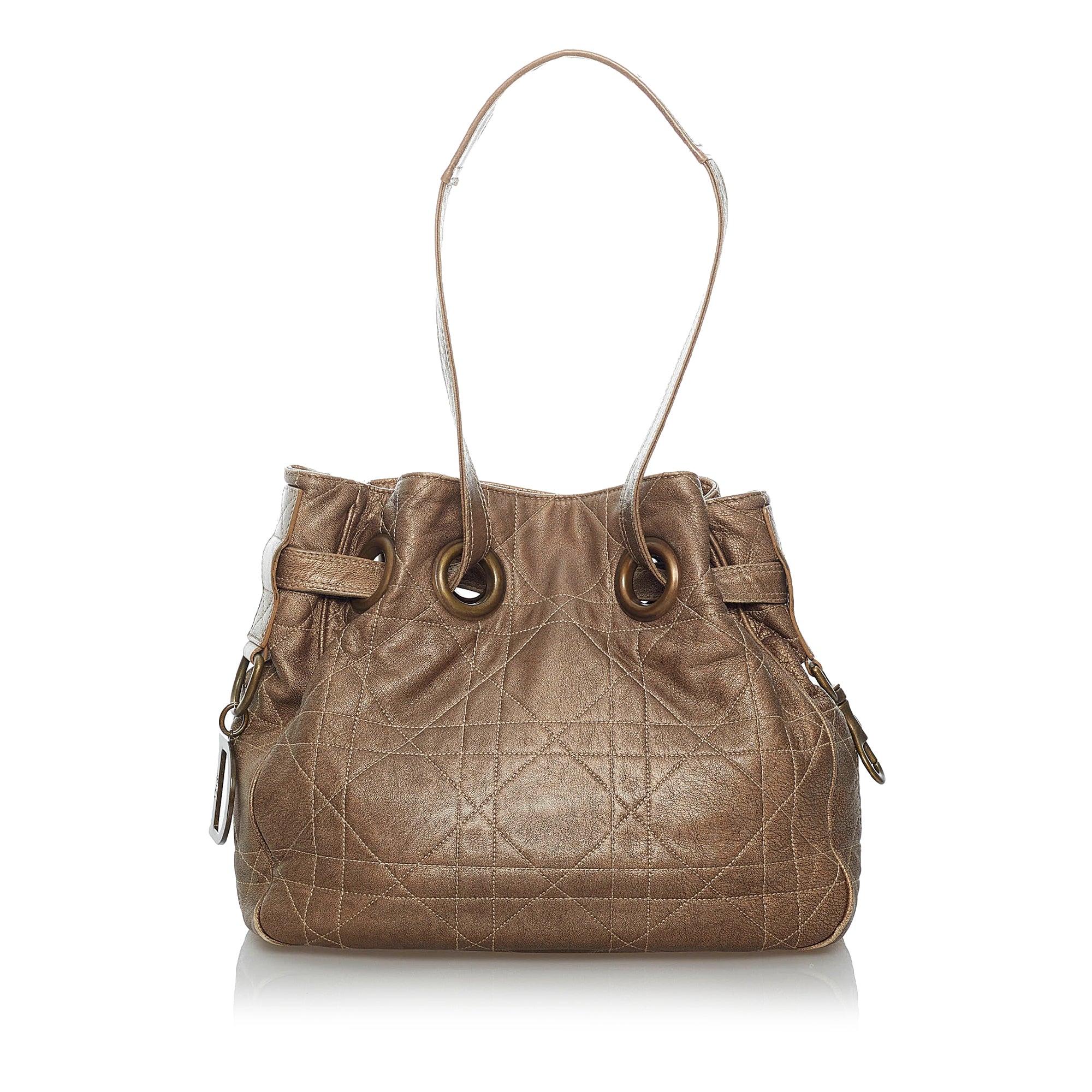 Brown Dior Cannage Drawstring Bucket Bag - Designer Revival