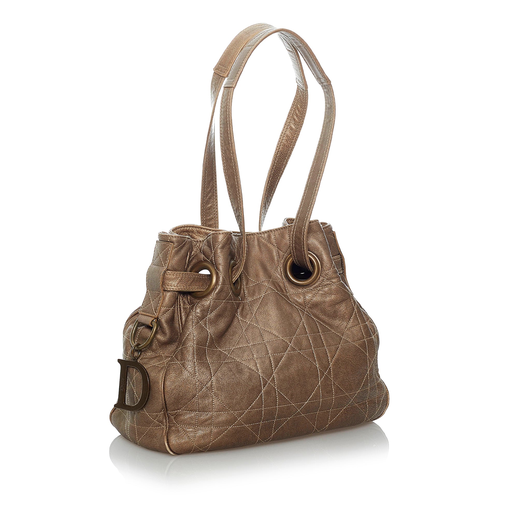 Brown Dior Cannage Drawstring Bucket Bag - Designer Revival
