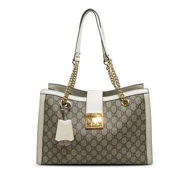 Taupe Gucci Medium GG Supreme Padlock Tote Bag - Designer Revival