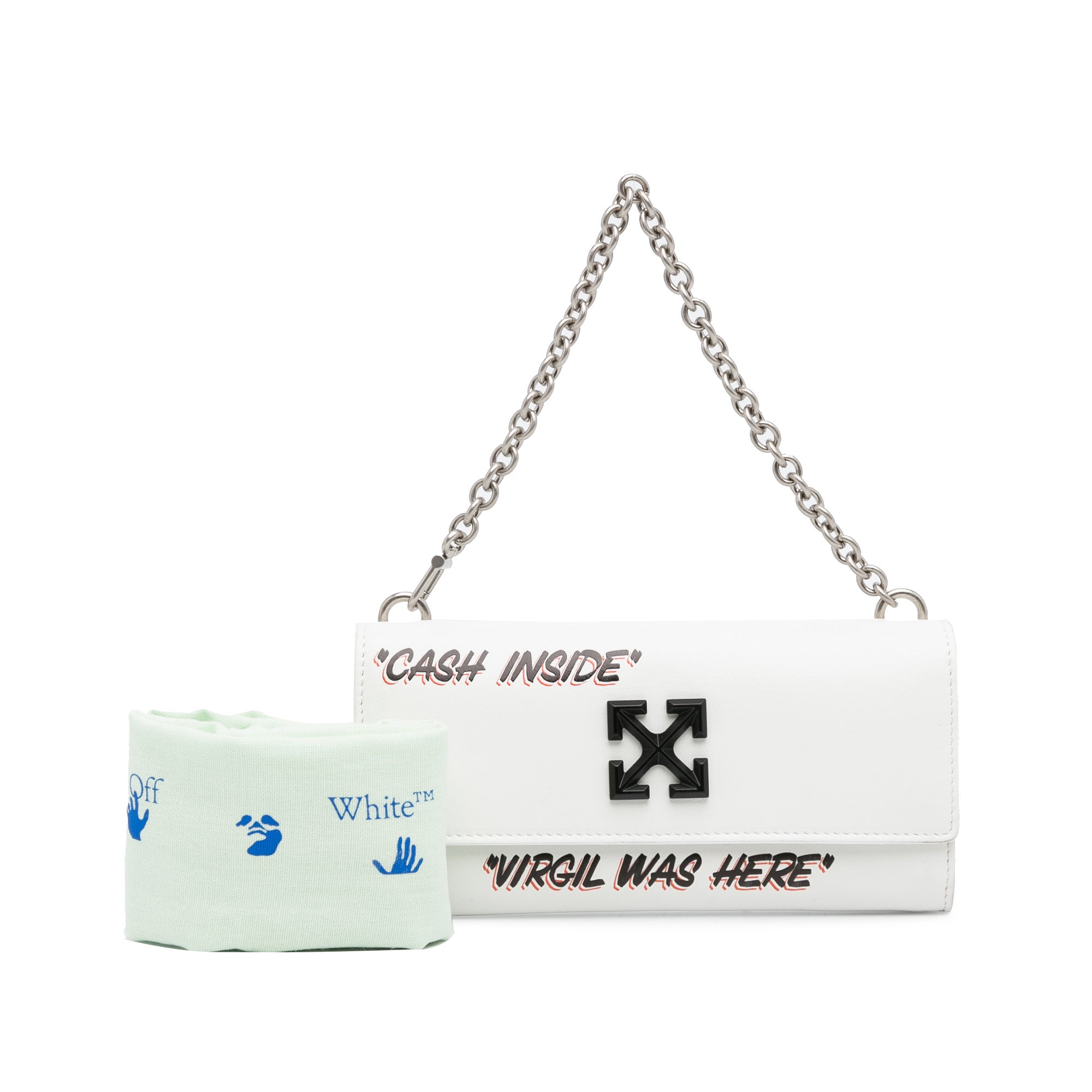 White Off White Jitney Quote Wallet on Chain Baguette