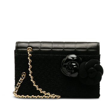 Black Chanel Tweed Chocolate Bar Camellia Clutch - Designer Revival