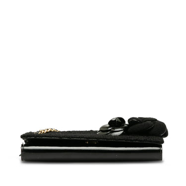 Black Chanel Tweed Chocolate Bar Camellia Clutch - Designer Revival