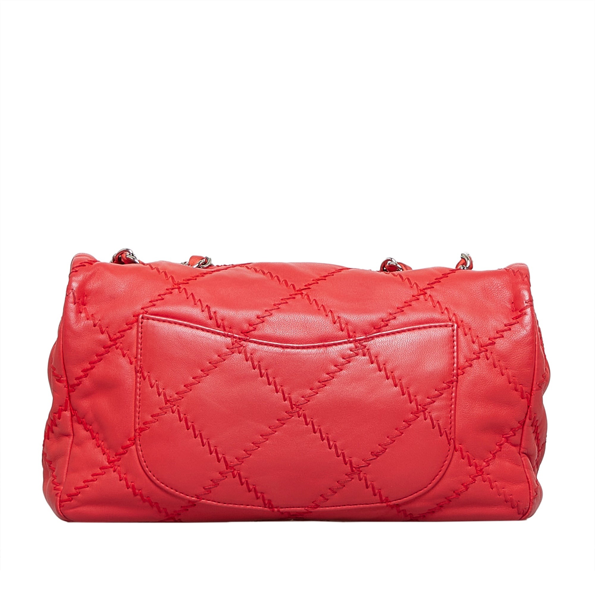 chanel pre owned studded cc ring item, Red Chanel Wild Stitch Single Flap  Bag