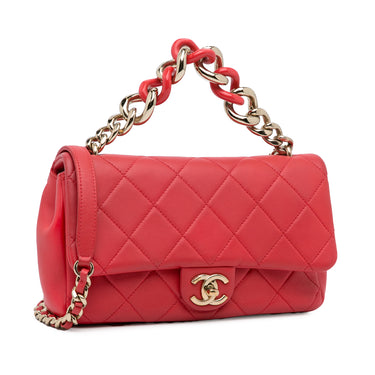 Red Chanel Mini Lambskin Elegant Chain Single Flap Satchel - Designer Revival