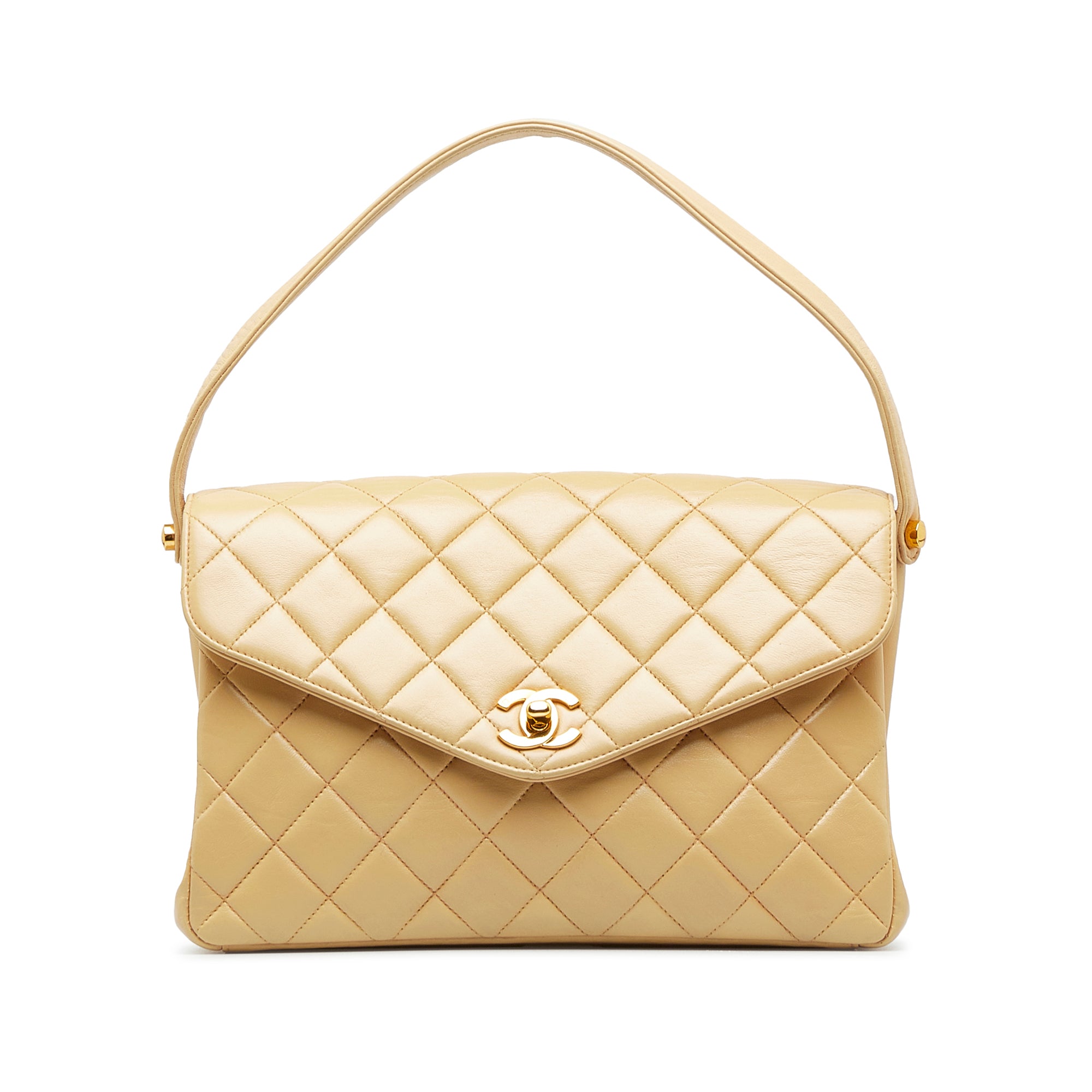 Tan Chanel Medium Lambskin Envelope Flap Handbag