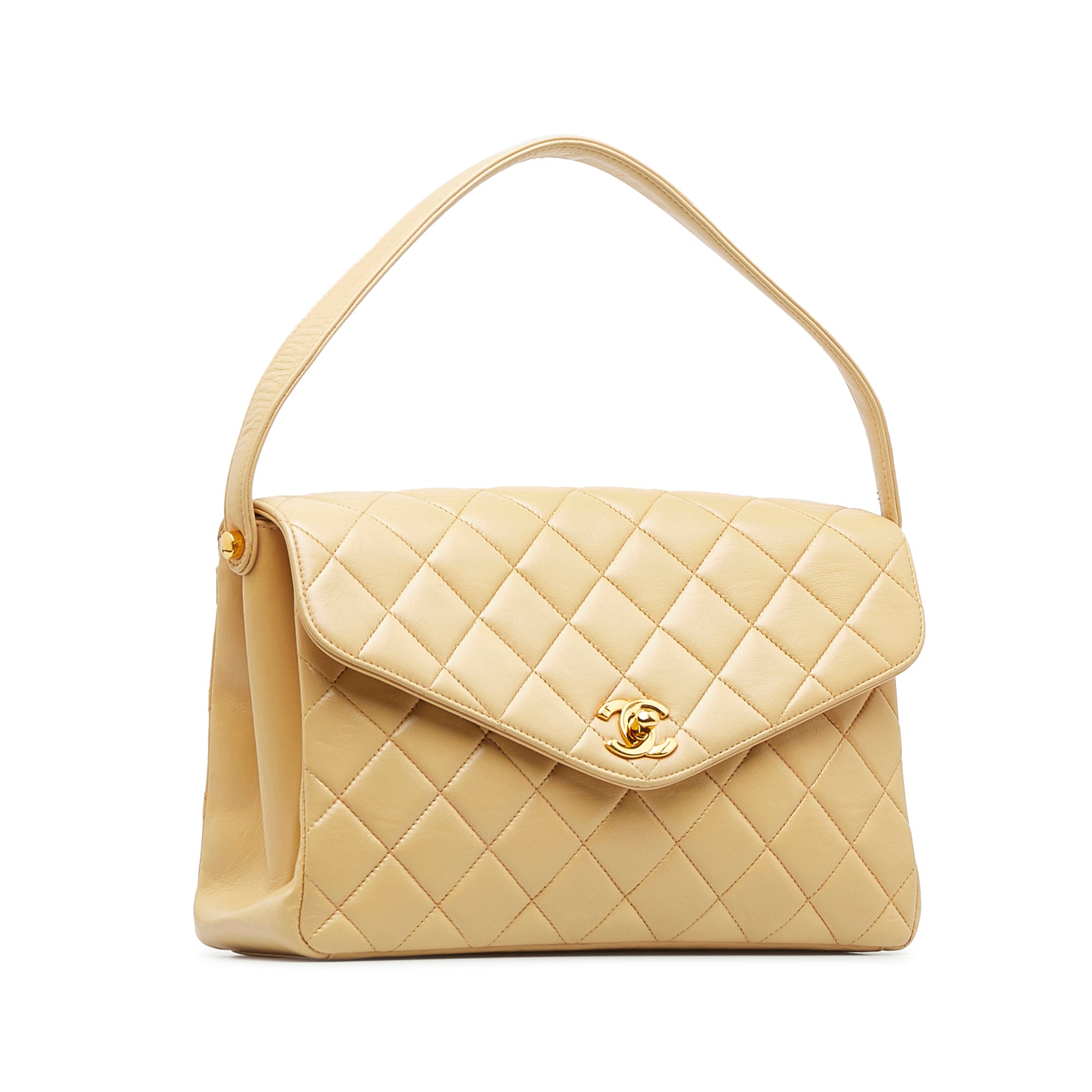 Tan Chanel Medium Lambskin Envelope Flap Handbag